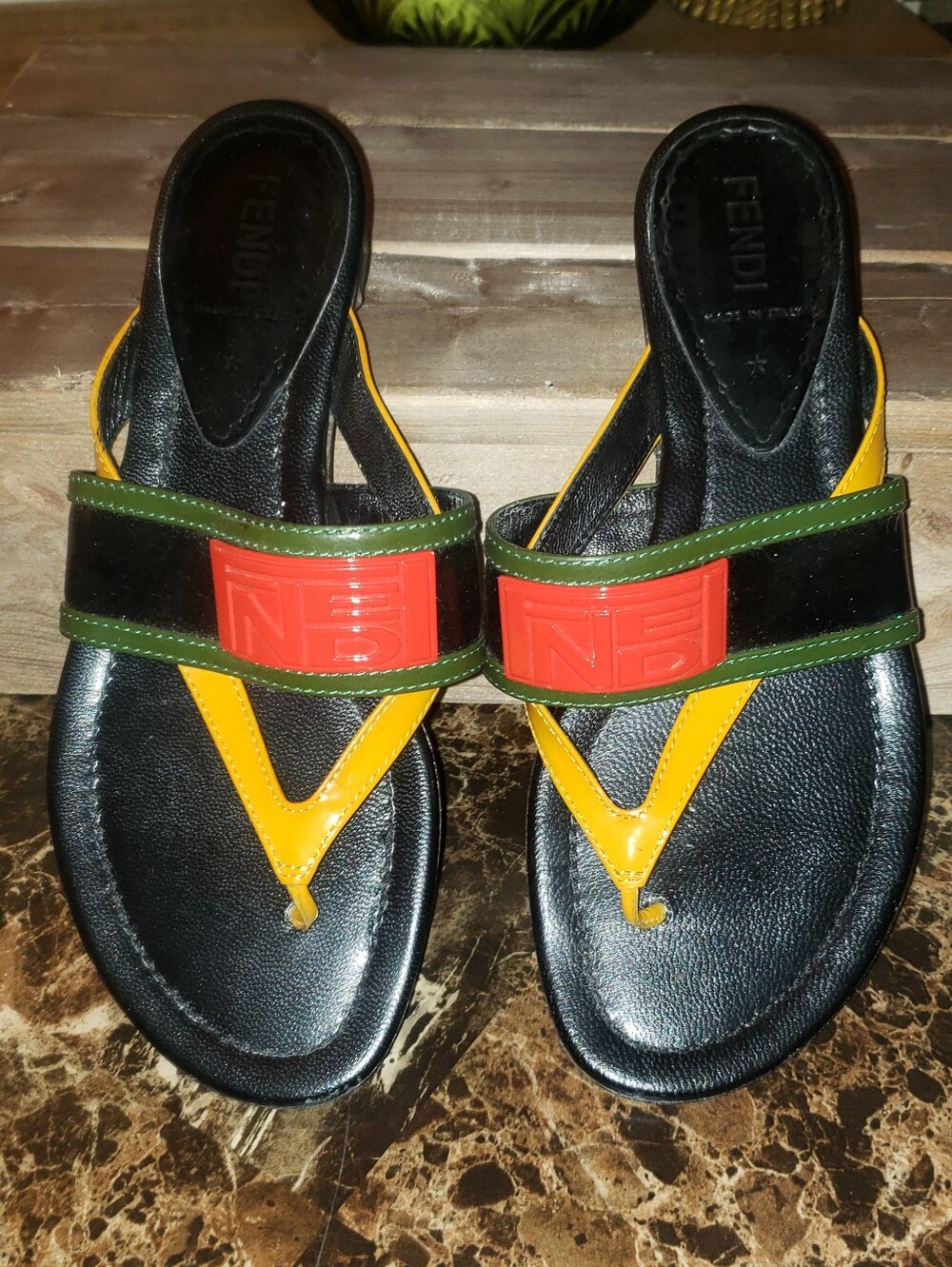 Fendi Red,Yellow & Green Sandals With Slight Heel